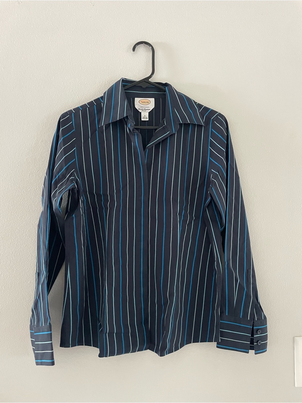 Talbots Black White & Blue Striped Button Down Long Sleeve Shirt